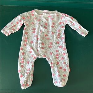 Magnetic Me White and Pink Floral Footies with Long Sleeves